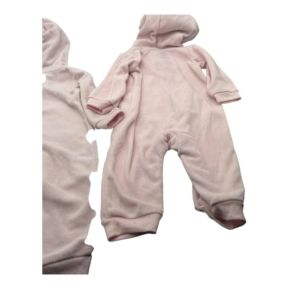 Lot Of 2 Carter’s Baby Hooded Fleece One‎ Piece 6-9M Heart Pink Floral Pocket